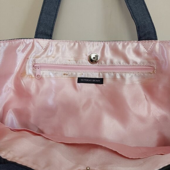 Victorias Secret Denim Corset Lace Up Tote curved shoulder Bag - Picture 6 of 7